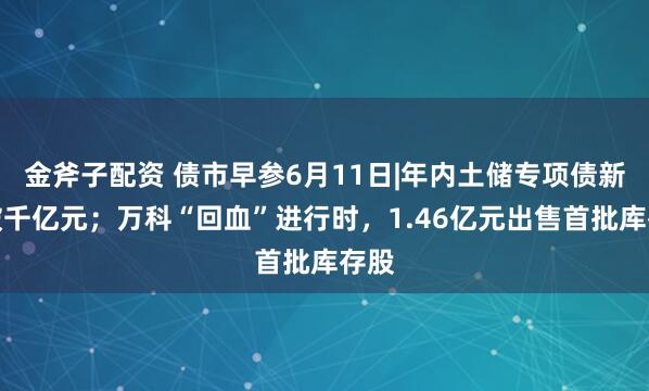 金斧子配资 债市早参6月11日|年内土储专项债新发破千亿元；万科“回血”进行时，1.46亿元出售首批库存股