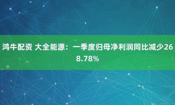 鸿牛配资 大全能源：一季度归母净利润同比减少268.78%