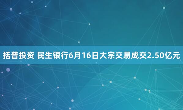括普投资 民生银行6月16日大宗交易成交2.50亿元